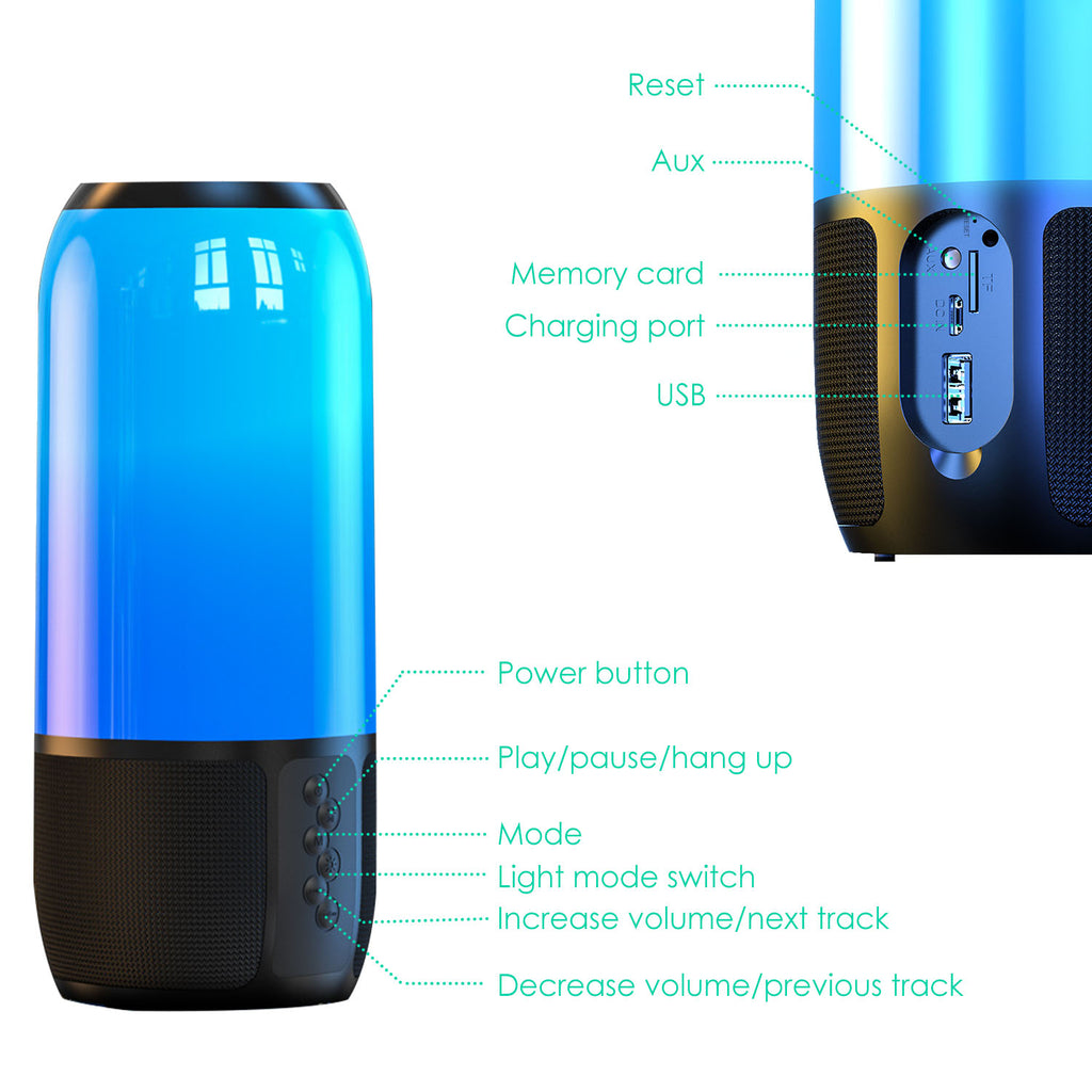 RGB Party Speaker — 6 Color Light Show, TWS Stereo, 10H Battery & Multi-Mode Playback
