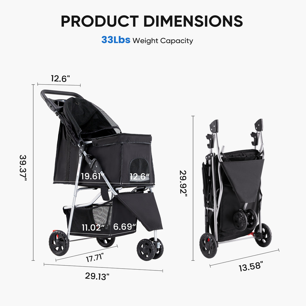 Luxury Pet Stroller Cart for Cats & Dogs — Foldable, All-Terrain, Breathable