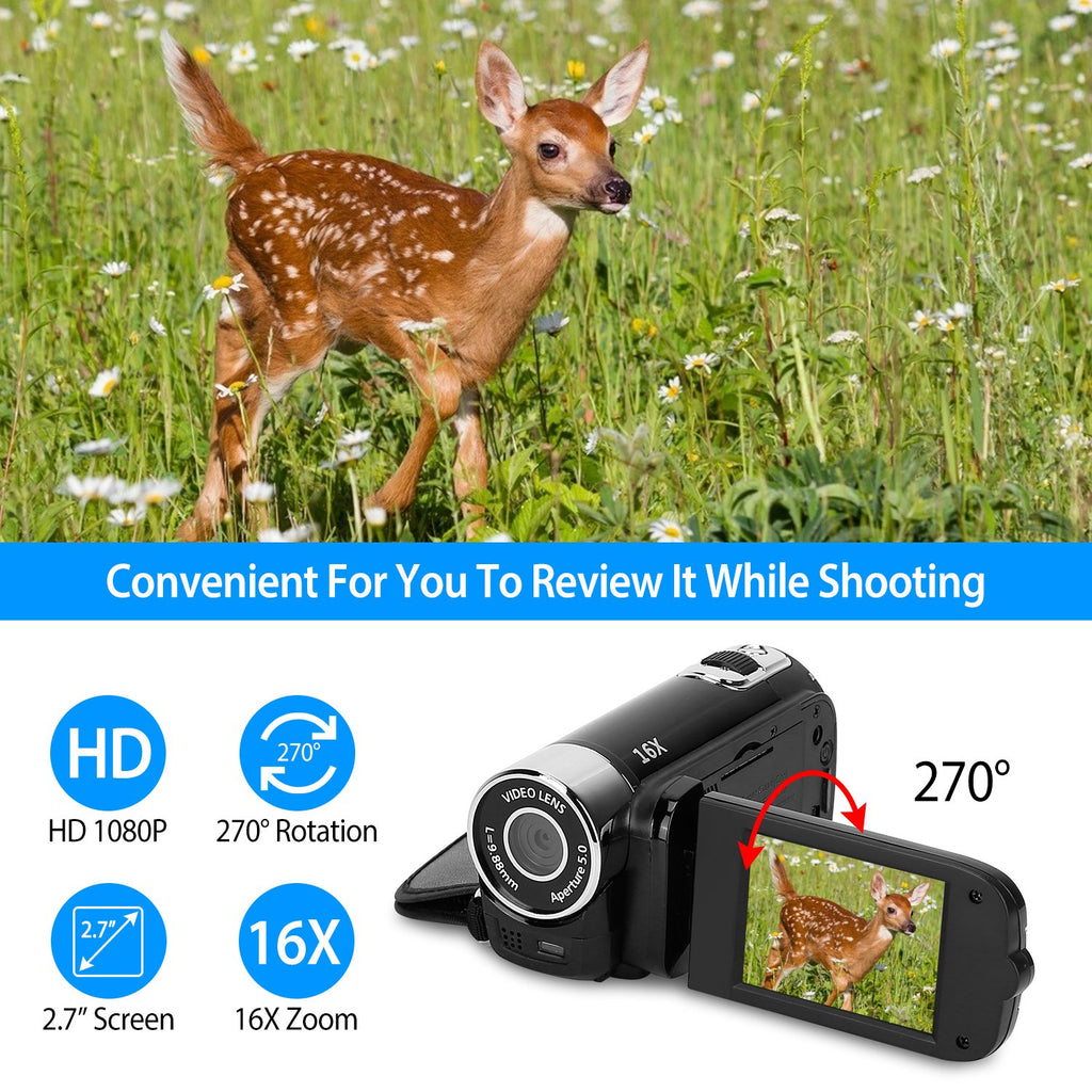 Luxury 270° Rotating Vlog Camera — 1080P HD, 16x Zoom, Built-in Fill Light & Selfie Mode