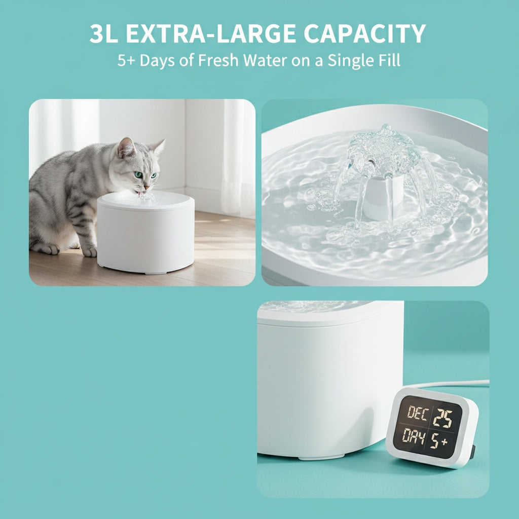 Smart Motion Sensor Pet Water Fountain — 3L Ultra-Quiet, Anti-Dry Burn, USB Rechargeable for Cats & Dogs