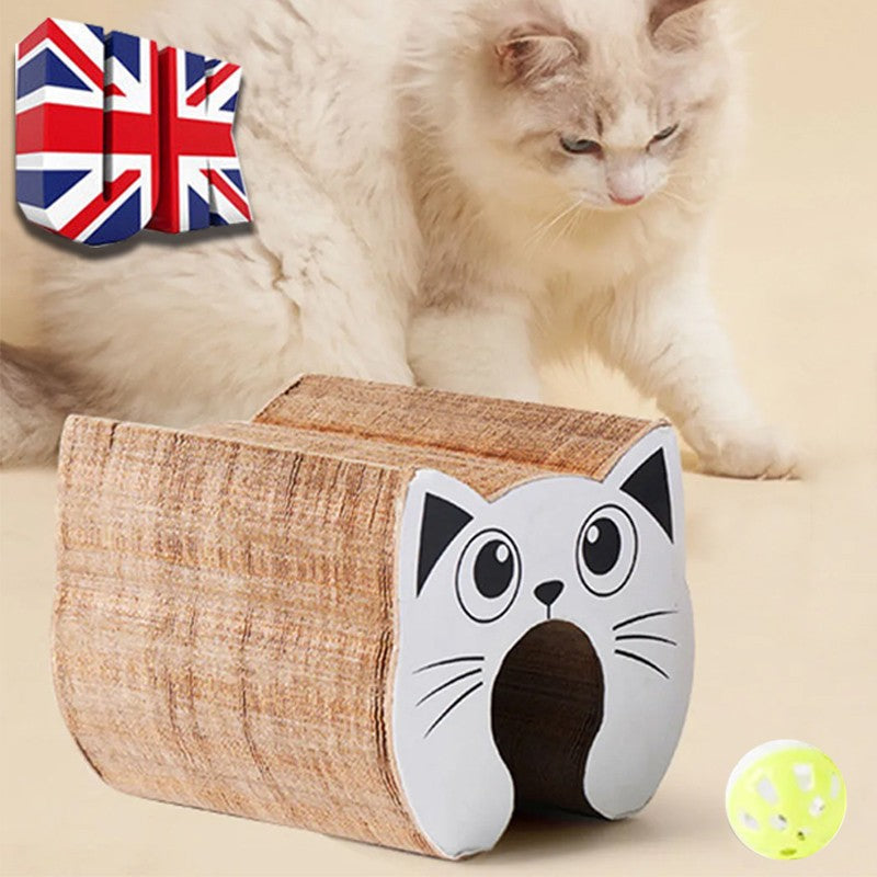 PawKurl Accordion Cat Scratcher Toy – 3-in-1 Honeycomb Scratcher, Bell Ball Track & Cat Bed