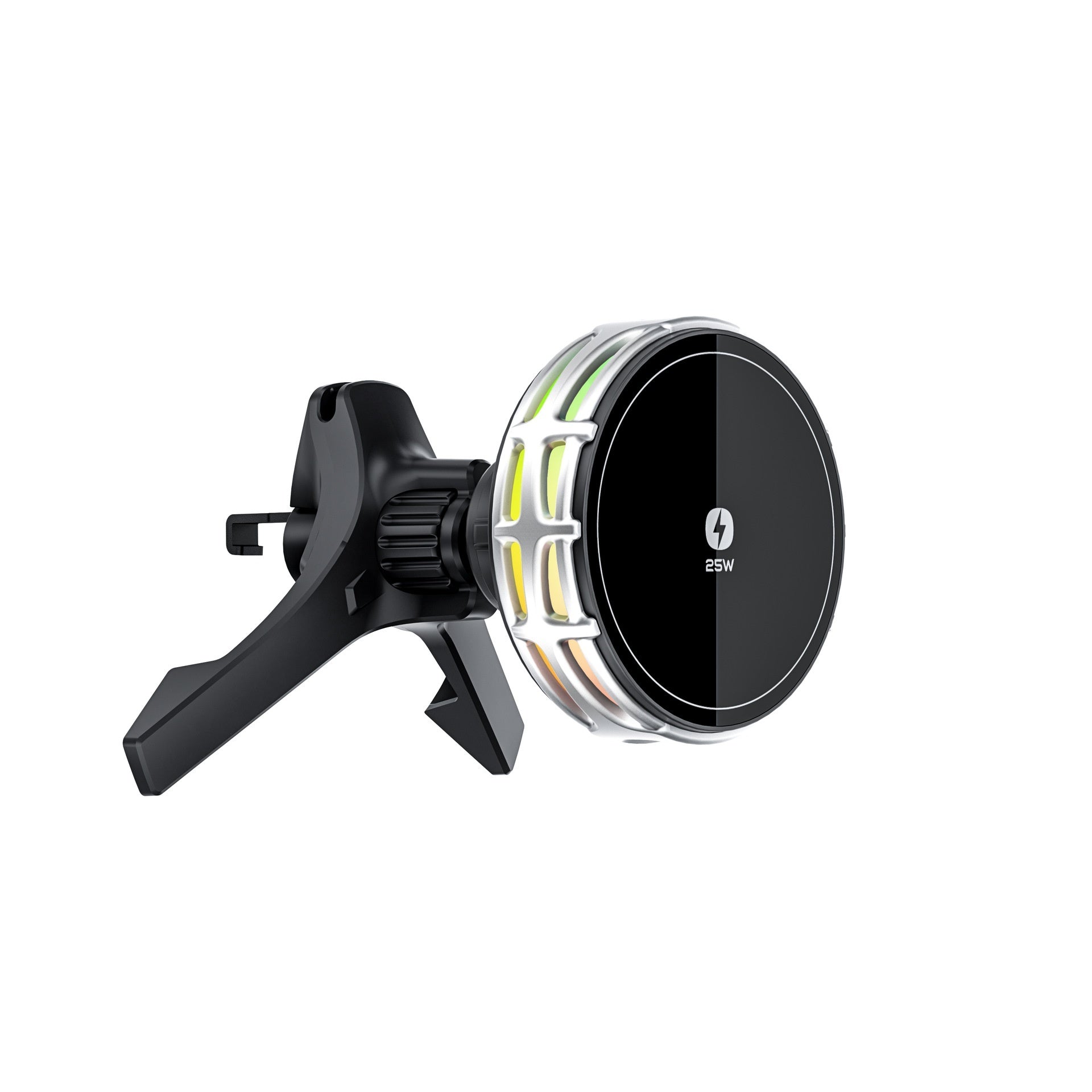 "15W fast wireless charging car mount with mirror finish"
"Magnetic car phone holder with wireless charging"
"Car mount wireless charger attached to dashboard"
"Phone charging on magnetic car mount holder"
"Mirror finish wireless charging car mount close-up"