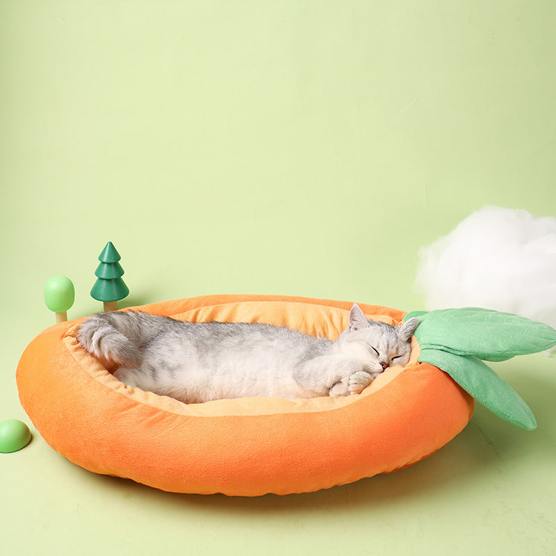 Premium Carrot Cat Pet Bed — Novelty Soft Cloth Kennel, Cozy & Cute, 2 Sizes