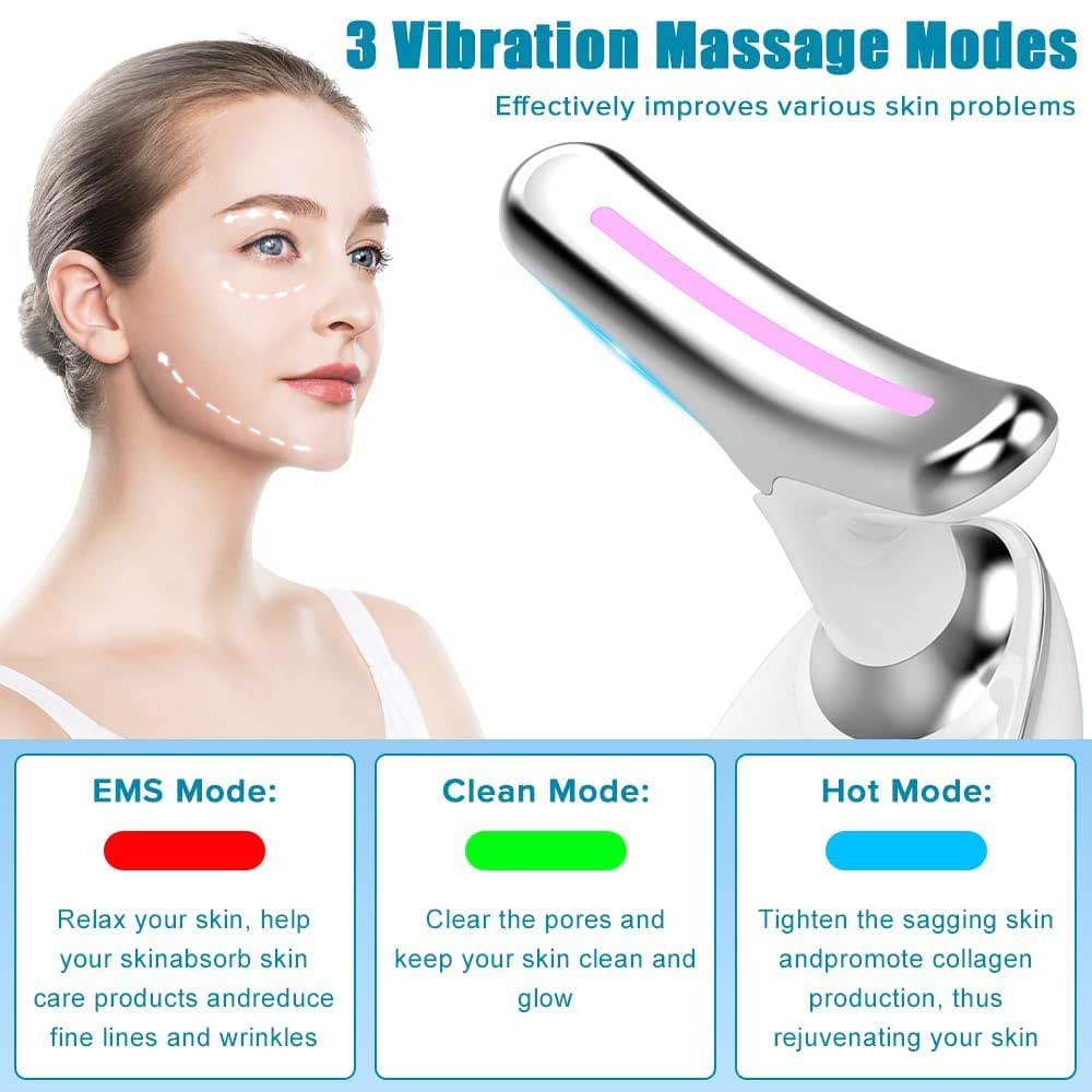 Luxury 3-Mode LED Face & Neck Sculpting Massager — EMS, Heat & Color Light for Double Chin & Jawline