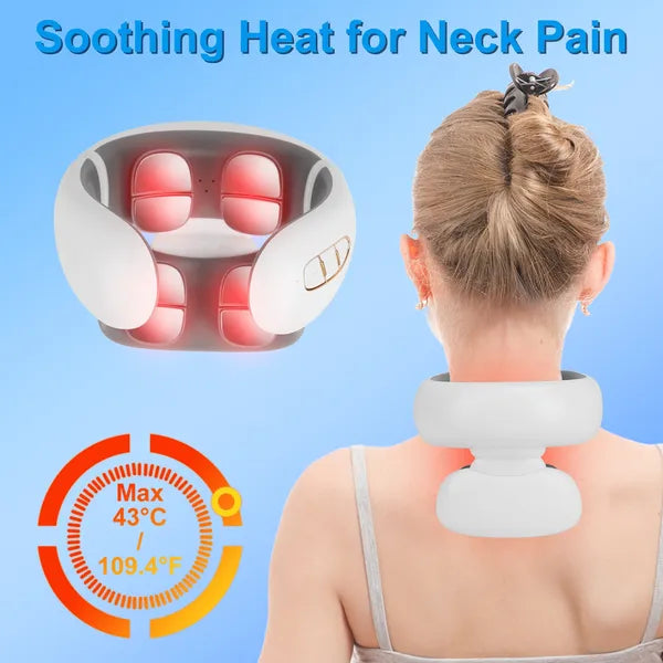 Luxury EMS Cervical Neck Massager with Heat — 8 Heads, 6 Modes, Remote Control & Voice Prompt