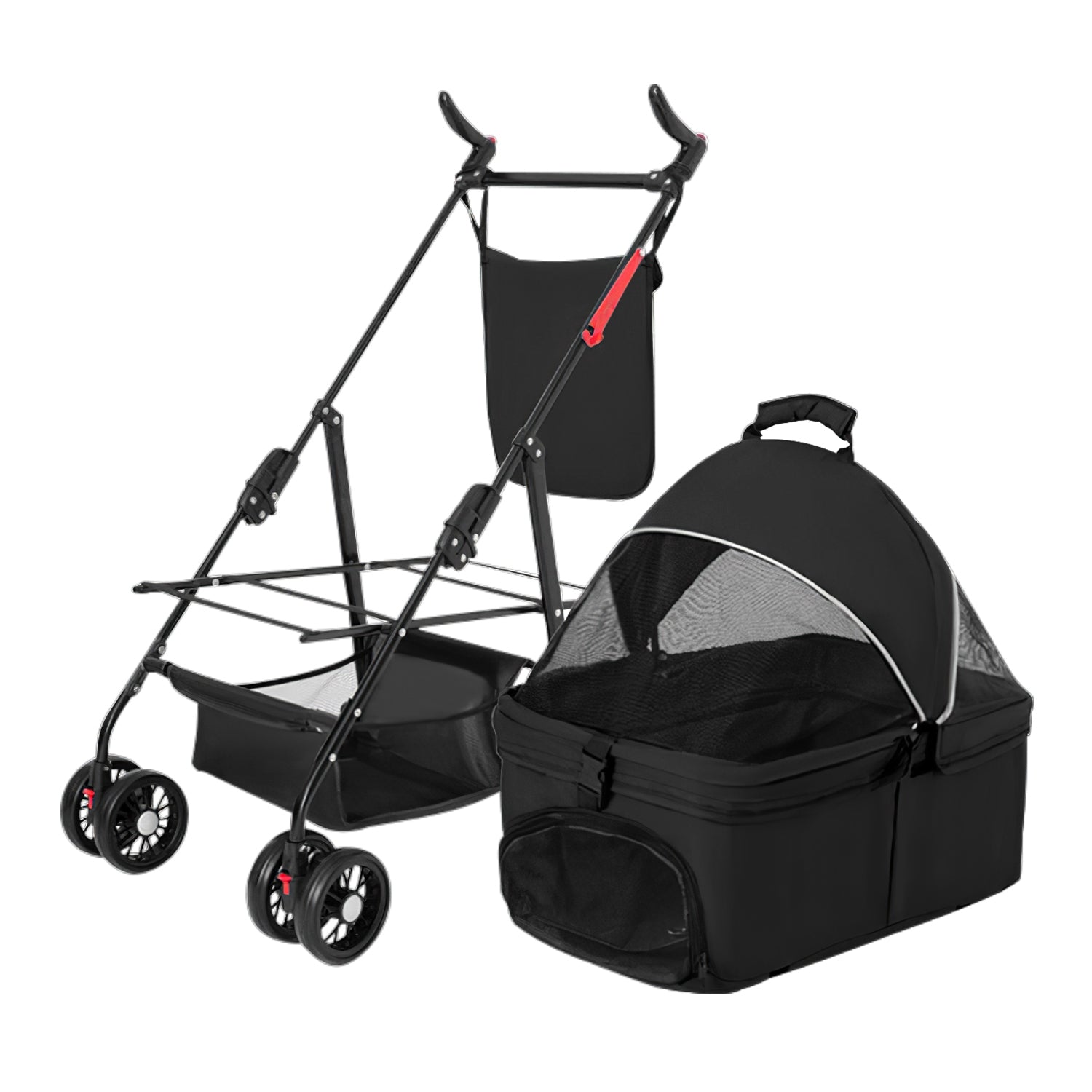 Premium 4-Wheel Foldable Pet Stroller — Travel Jogger with Removable Carrier & Storage