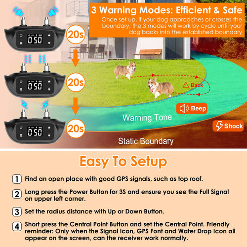 2-in-1 Dog GPS Fence Tracker & Wireless Collar — IPX6 Waterproof, 760 Acres, iOS Compatible
