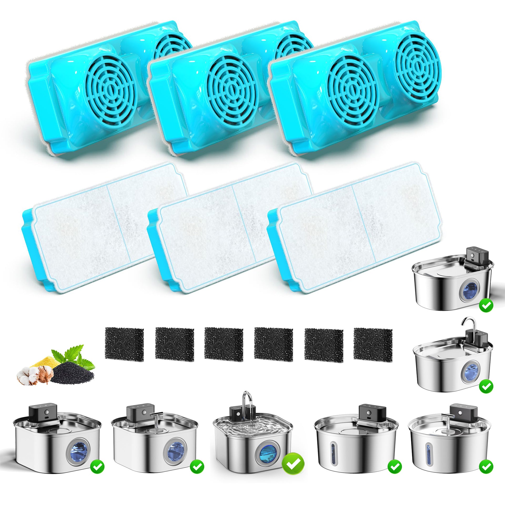 Premium Dog & Cat Water Fountain Filter Set — Double Wing, PP Activated Carbon