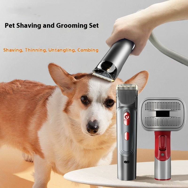 Luxury Professional Pet Hair Suction Grooming Kit — 5-Suit Shaver & Comb Set for Dogs & Cats