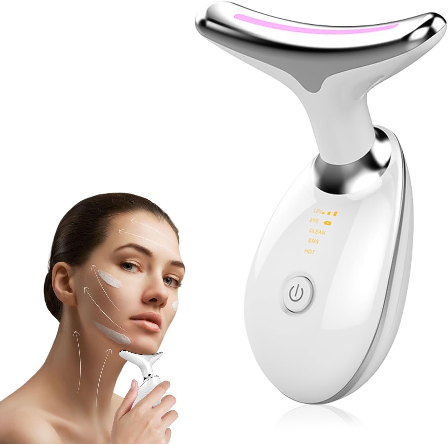 Luxury 3-Mode LED Face & Neck Sculpting Massager — EMS, Heat & Color Light for Double Chin & Jawline