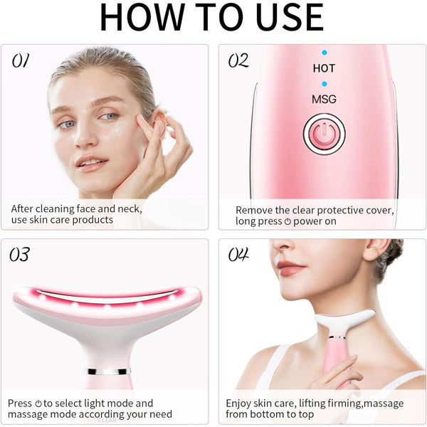 Luxury 3-in-1 EMS Face & Neck Massager — LED Light Therapy, Heat & Vibration Skin Lifting Beauty Device