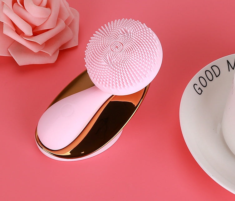 Sonic Silicone Face Cleansing Brush | 4-Mode Vibration Deep Pore Cleanser with Gold Charging Dock