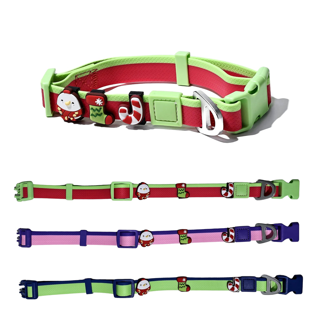 Dual-Color Embossed Pet Leash Set — Waterproof PVC Collar & Leash with DIY Accessories for Dogs