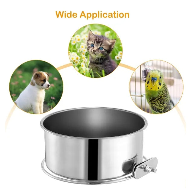 Stainless Steel Hanging Pet Bowl — Detachable Crate Food & Water Bowl for Dogs, Cats & Small Pets