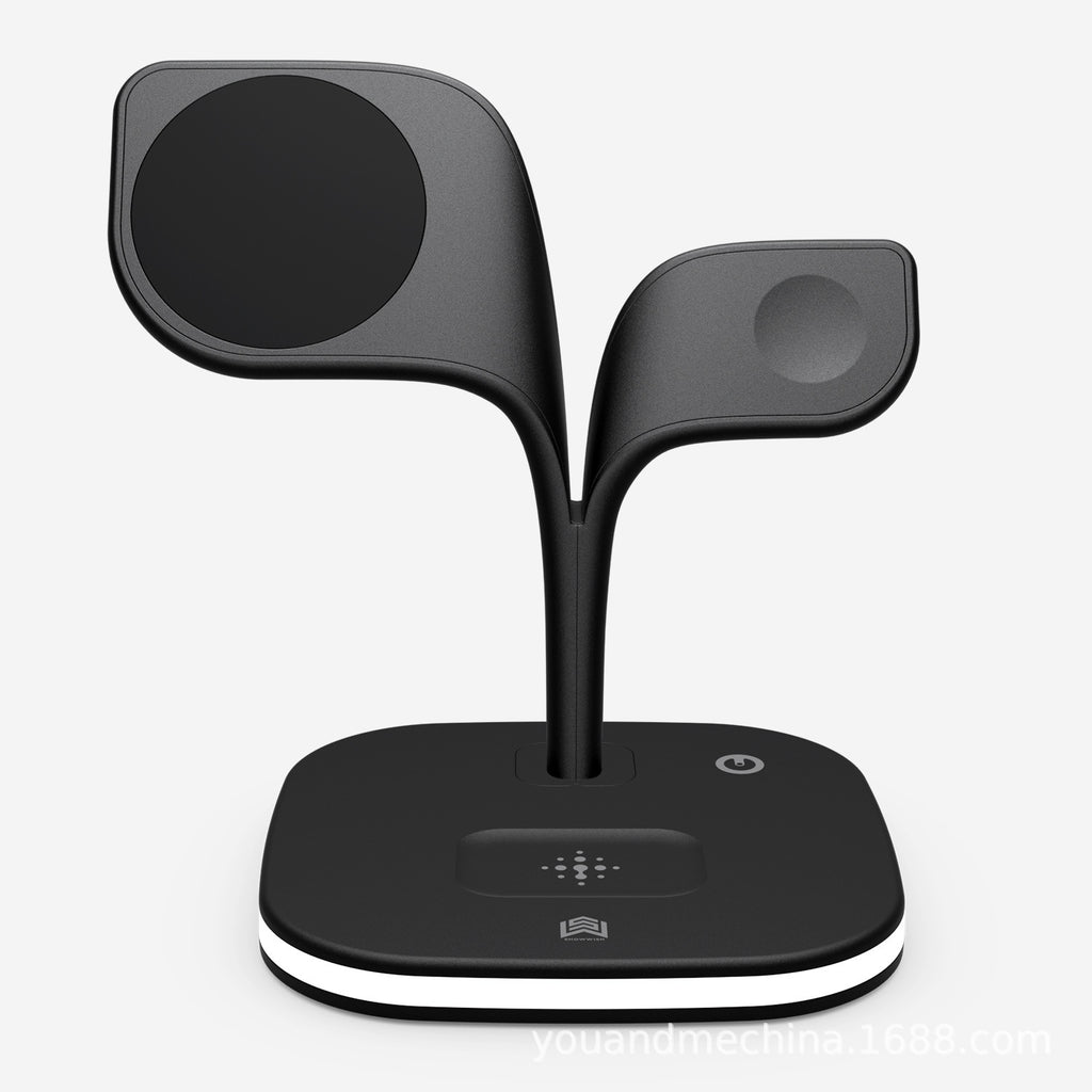 Image 1: "Magnetic 3-in-1 wireless charger for iPhone AirPods Apple Watch"
Image 2: "3-in-1 charging station with MagSafe compatibility for Apple devices"
Image 3: "Wireless charger charging iPhone Apple Watch and AirPods simultaneously"
Image 4: "Magnetic wireless charging station with compact design"
Image 5: "3-in-1 charger showing iPhone magnetic alignment and Apple Watch stand"
Image 6: "MagSafe compatible wireless charger with LED indicators"
Image 7: "Compact 3-in-1 wireless charging station on desk"