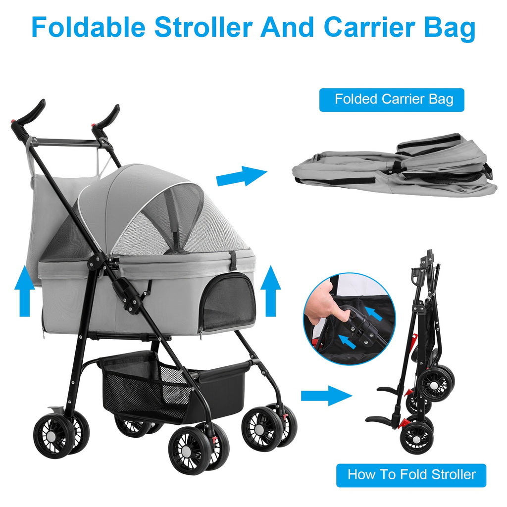 Premium 4-Wheel Foldable Pet Stroller — Travel Jogger with Removable Carrier & Storage