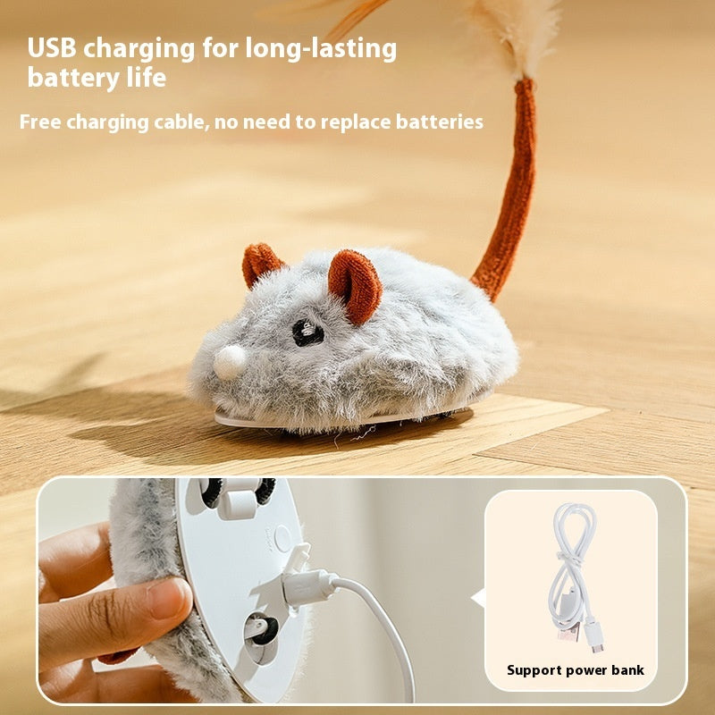 PawHunt Electric Mouse Cat Toy – Auto-Moving Plush Interactive Pole Toy for Cats | 3 Colors