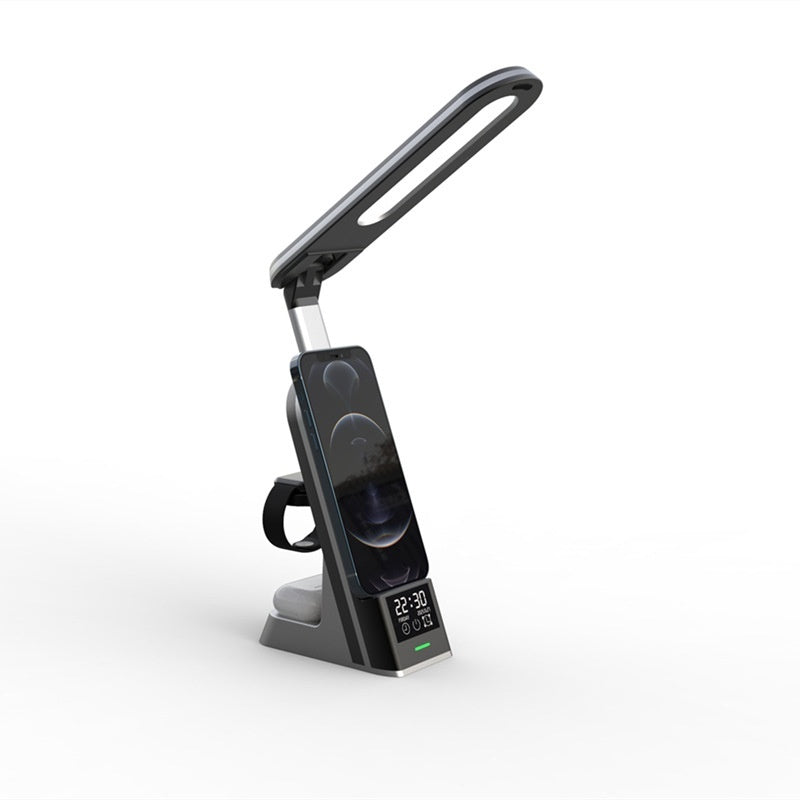 Image 1: "LED desk lamp with wireless charger multifunctional charging light"
Image 2: "Adjustable desk lamp with built-in wireless phone charging base"
Image 3: "LED desk light with flexible gooseneck and wireless charger"
Image 4: "Desk lamp charging phone wirelessly with adjustable brightness"
Image 5: "Multifunctional LED lamp with wireless charging and USB port"
Image 6: "Touch control desk lamp with wireless phone charger base"
Image 7: "Eye-caring LED desk lamp with integrated wireless charging"