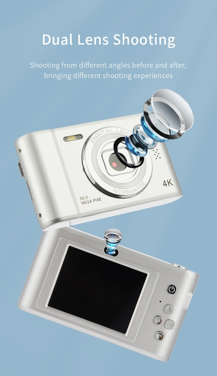 RetroShot 48MP 4K HD Digital Selfie Camera — Front & Rear Dual Lens, Retro Compact Design