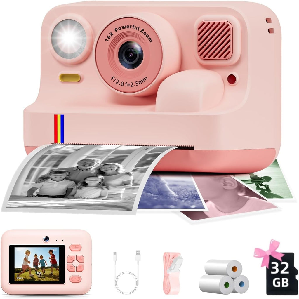 SnapPrint Pro Instant HD Color-Printing Camera — Bluetooth, 32GB & 3 Rolls Photo Paper Included