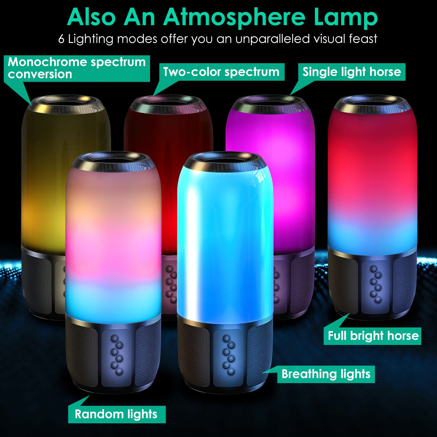 RGB Party Speaker — 6 Color Light Show, TWS Stereo, 10H Battery & Multi-Mode Playback