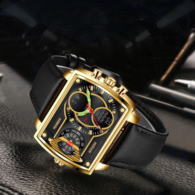Dual Display Square Sports Watch — Luminous, Waterproof 30M, Chronograph