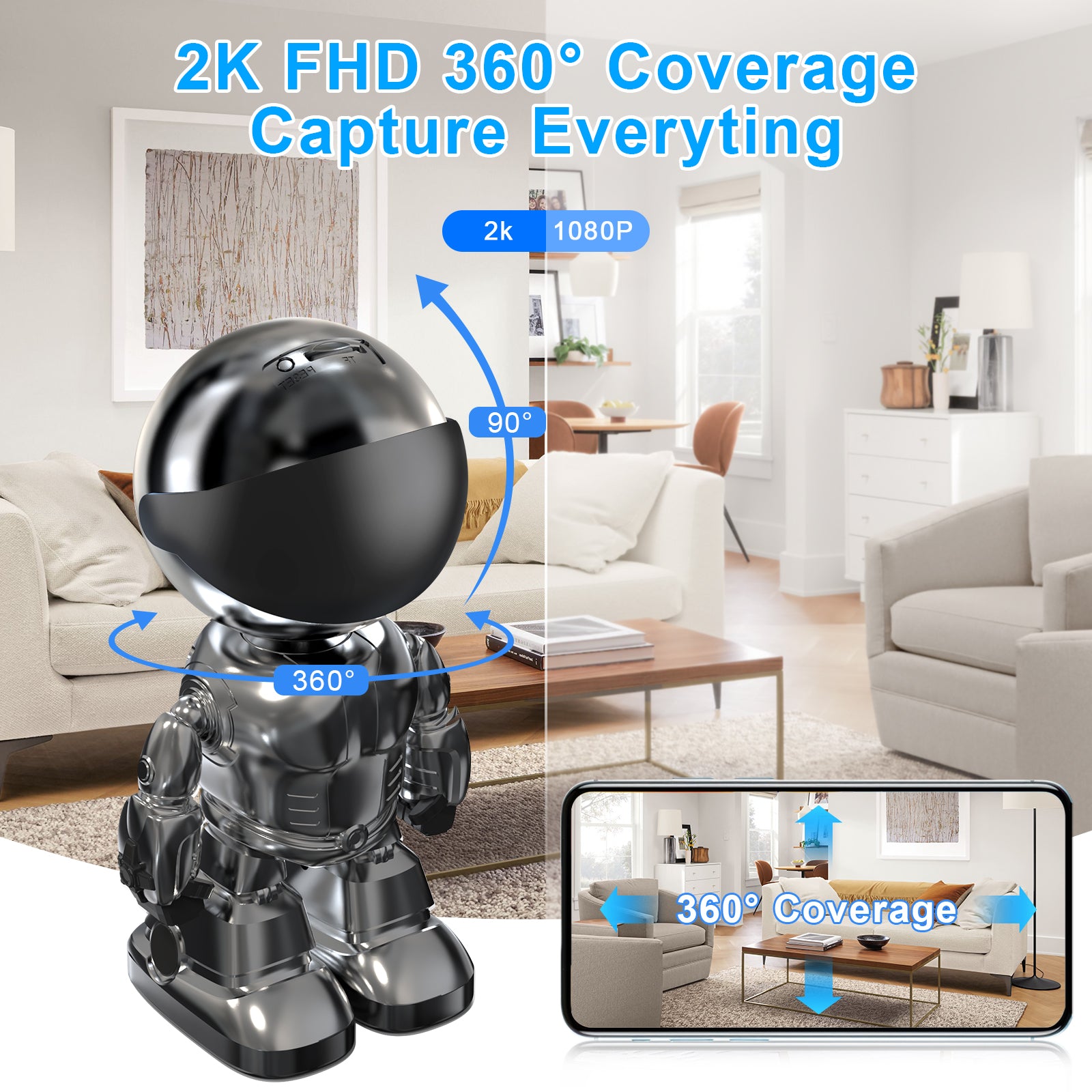 Smart PTZ WiFi Security Camera Pro | AI Tracking 350° Pan + Night Vision + 128GB