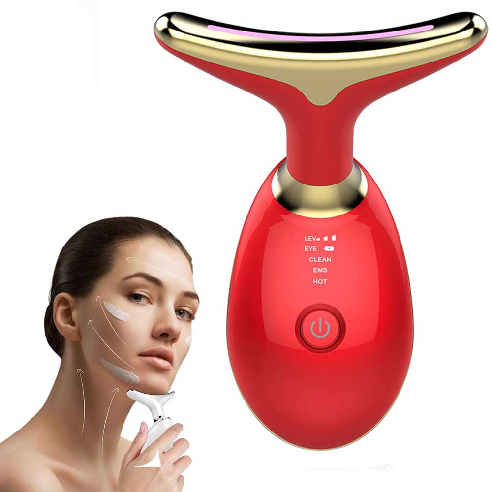 Luxury 3-Mode LED Face & Neck Sculpting Massager — EMS, Heat & Color Light for Double Chin & Jawline
