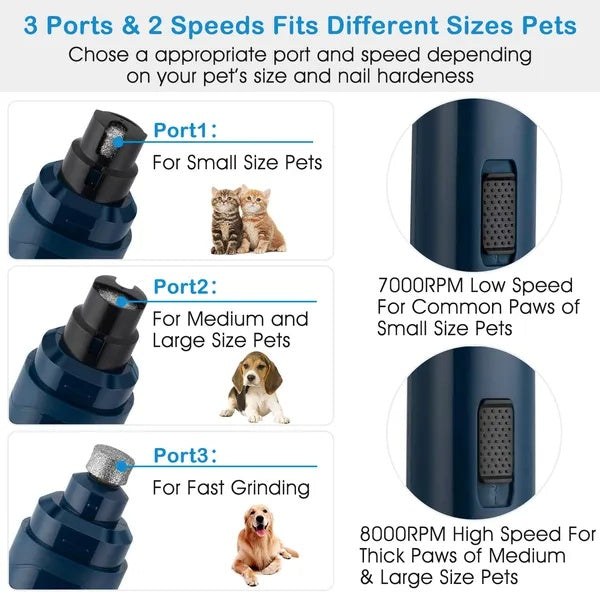 Professional Pet Nail Grinder — 2-Speed Quiet USB Rechargeable Trimmer