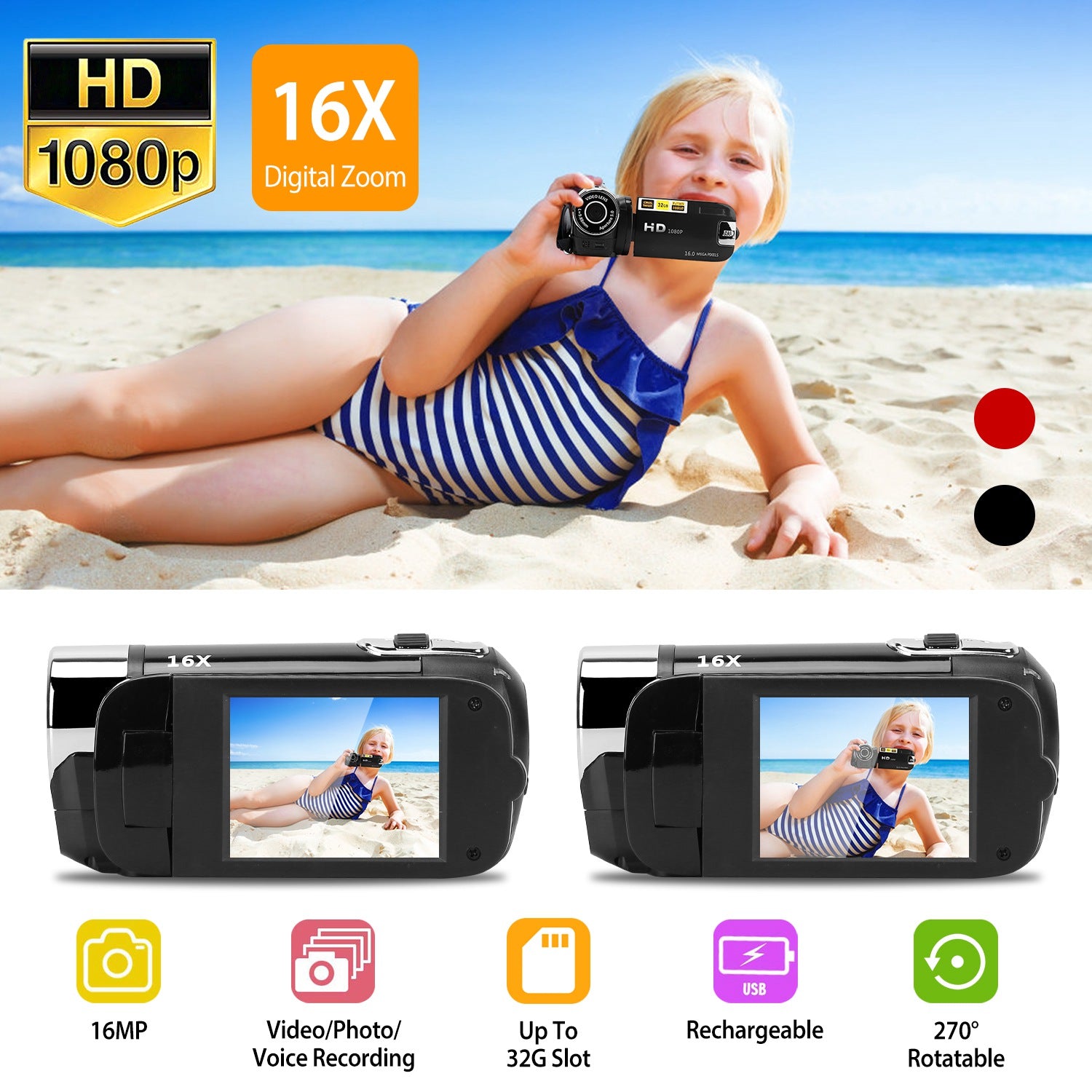 Luxury 270° Rotating Vlog Camera — 1080P HD, 16x Zoom, Built-in Fill Light & Selfie Mode