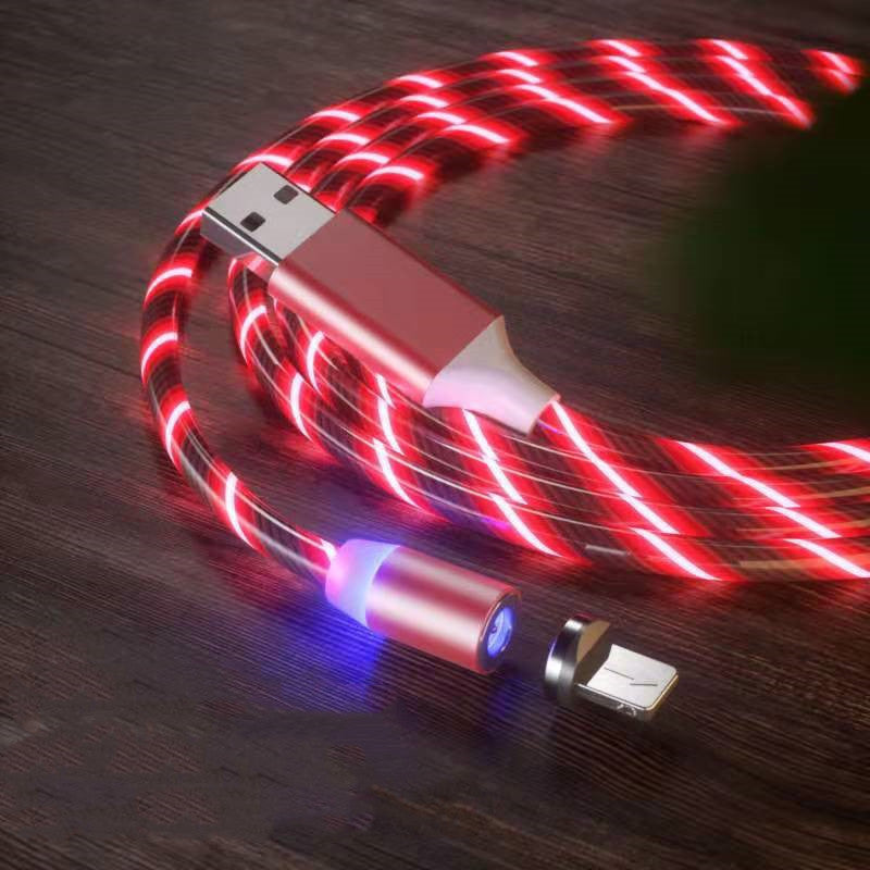 mage 1: "3-in-1 LED magnetic charging cable with flowing light streamer"
Image 2: "Magnetic charging cable with LED lights for iPhone Android USB-C"
Image 3: "Light-up charging cable showing LED streamer effect while charging"
Image 4: "Magnetic connector tips for Lightning USB-C and Micro-USB"
Image 5: "3-in-1 magnetic cable with nylon braided design and LED lights"