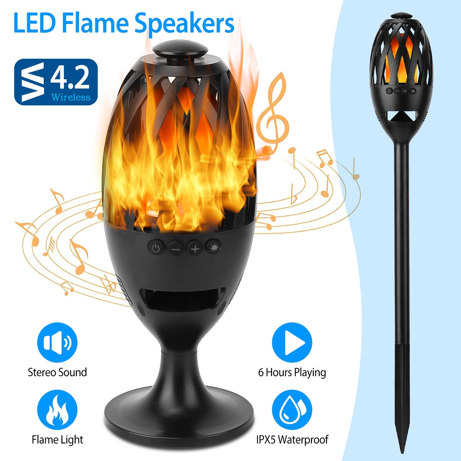 LED Flame Torch Bluetooth Speaker — Outdoor Waterproof Stereo Bass for Party & Camping