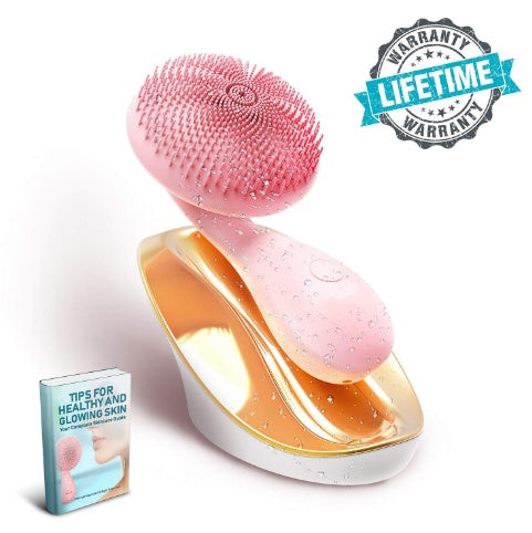 Sonic Silicone Face Cleansing Brush | 4-Mode Vibration Deep Pore Cleanser with Gold Charging Dock