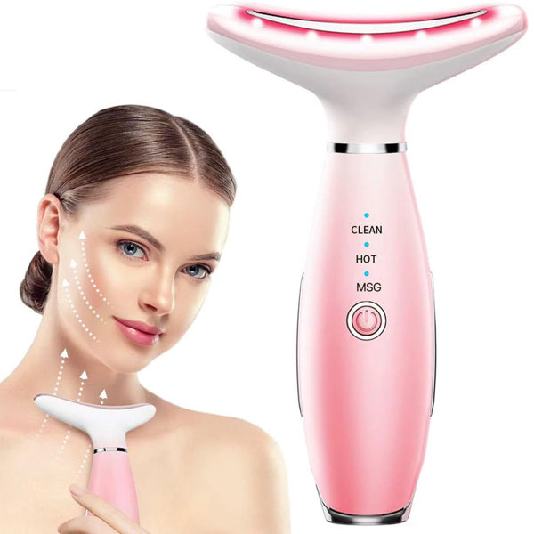 Luxury 3-in-1 EMS Face & Neck Massager — LED Light Therapy, Heat & Vibration Skin Lifting Beauty Device
