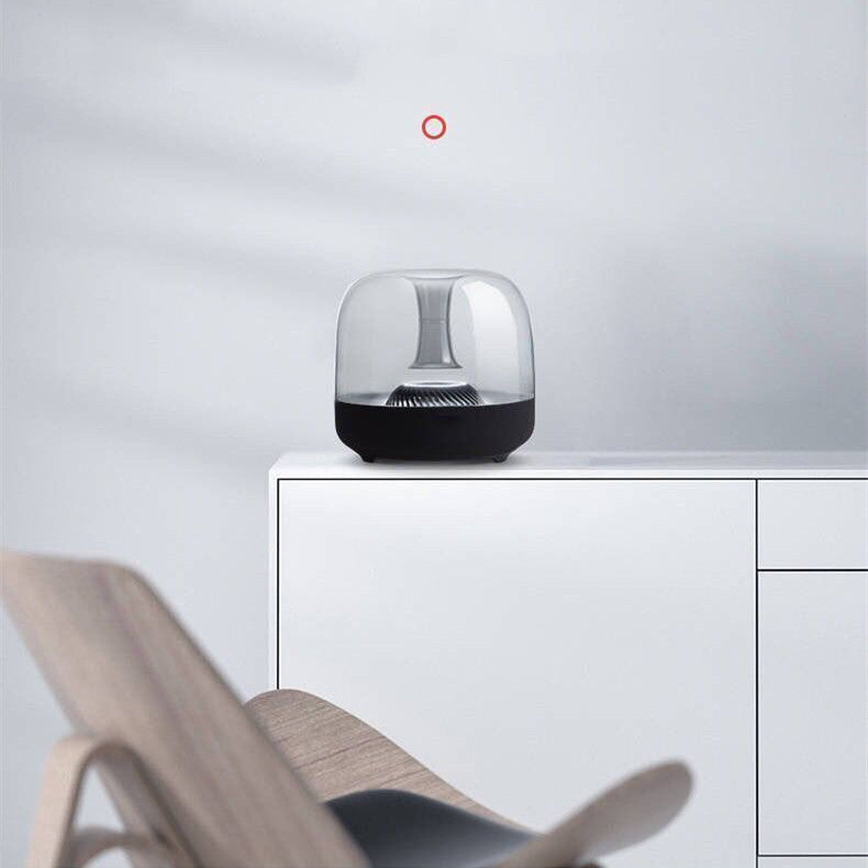 Blue Glass Mini Desktop Speaker — Bluetooth, FM Radio, TF Card, 6H Battery, Black & White