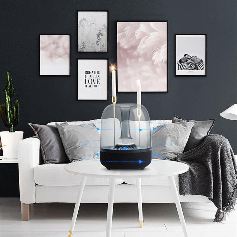Blue Glass Mini Desktop Speaker — Bluetooth, FM Radio, TF Card, 6H Battery, Black & White