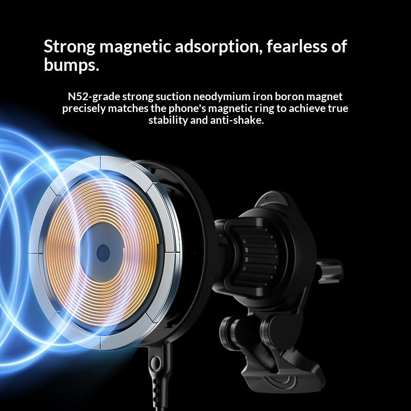 Image 1: "Qi2.0 magnetic car wireless charger with 15W fast charging"
Image 2: "Magnetic car phone mount with wireless charging on dashboard"
Image 3: "Car wireless charger with 360-degree rotation and MagSafe compatibility"
Image 4: "Qi2.0 car charger mounted on air vent with phone charging"
Image 5: "Magnetic car phone holder with wireless charging indicator light"