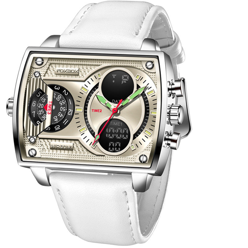 Dual Display Square Sports Watch — Luminous, Waterproof 30M, Chronograph