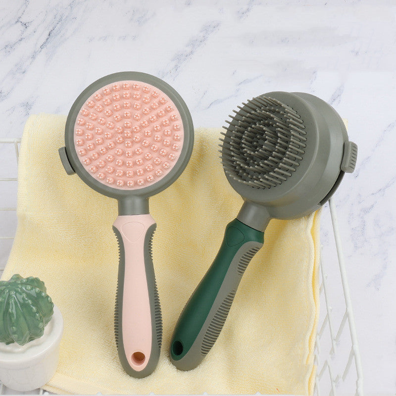 Image 1: "Pet hair removal comb self-cleaning slicker brush for cats and dogs"
Image 2: "Double-sided pet grooming brush with slicker and massage comb"
Image 3: "Self-cleaning pet comb with one-click hair release button"
Image 4: "Pet slicker brush removing tangles and mats from cat fur"
Image 5: "Two-sided grooming comb with massage pins for dogs"
Image 6: "Self-cleaning pet hair removal brush with ergonomic handle"
Image 7: "Pet grooming comb showing slicker brush and massage sides"
Image 8: "Double-sided