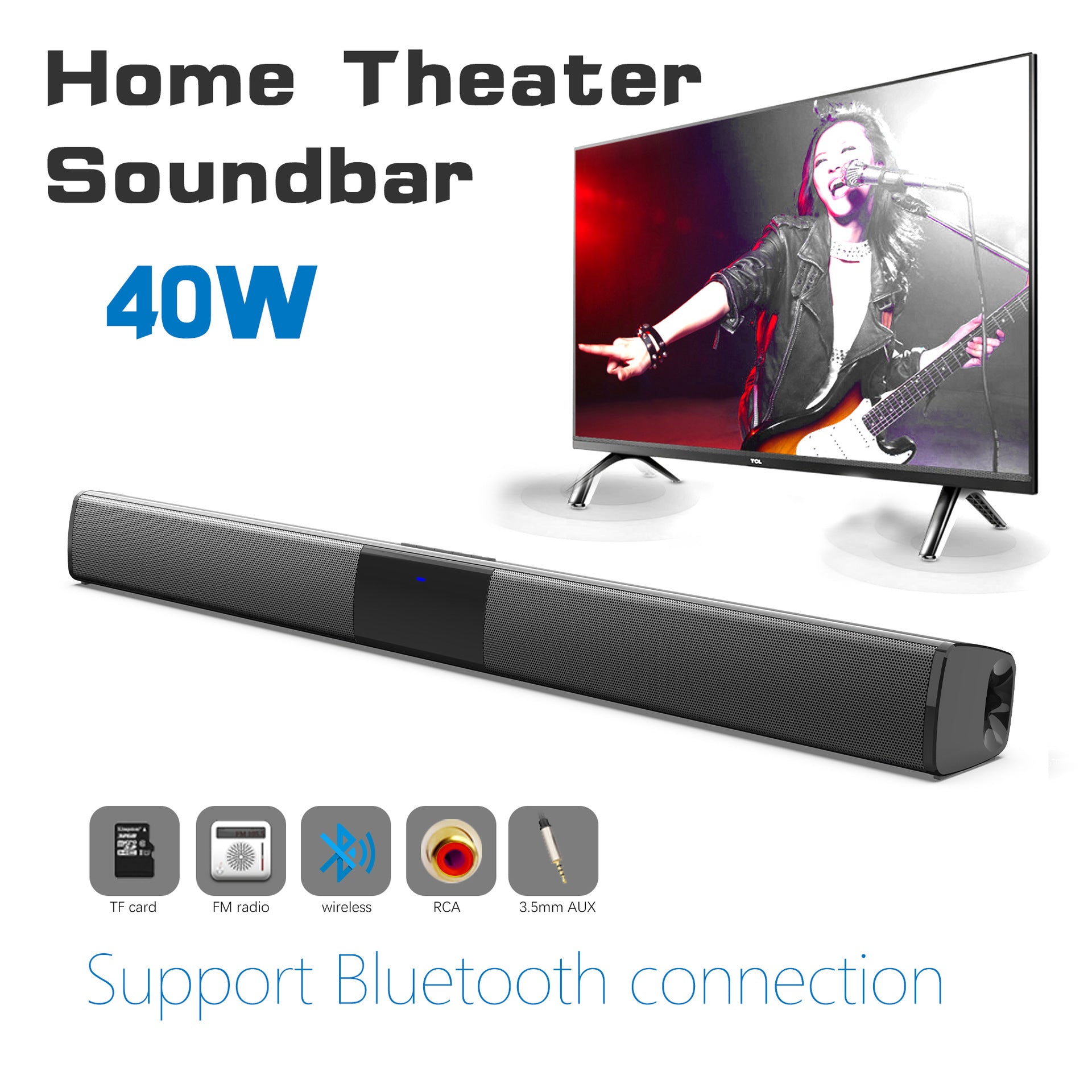 Home Theater Bluetooth Speaker System — 330mm & 550mm, Remote Control, Deep Bass, Black