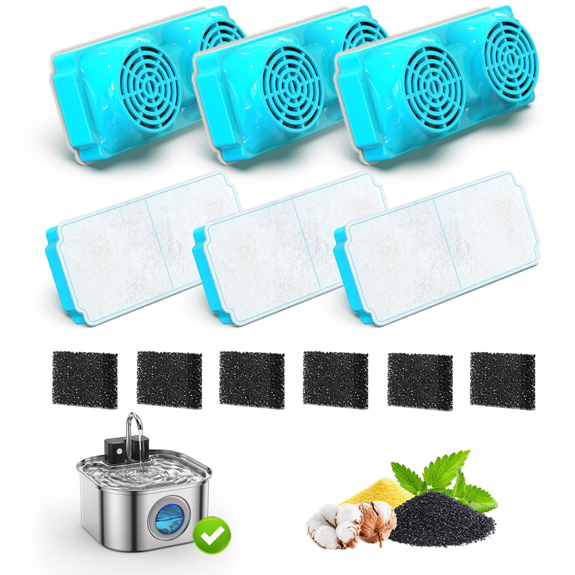 Premium Dog & Cat Water Fountain Filter Set — Double Wing, PP Activated Carbon