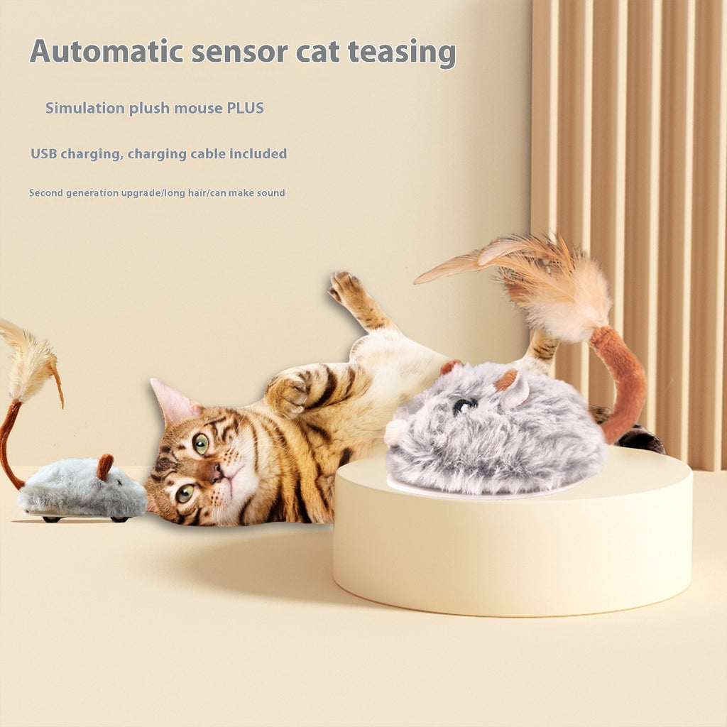 PawHunt Electric Mouse Cat Toy – Auto-Moving Plush Interactive Pole Toy for Cats | 3 Colors