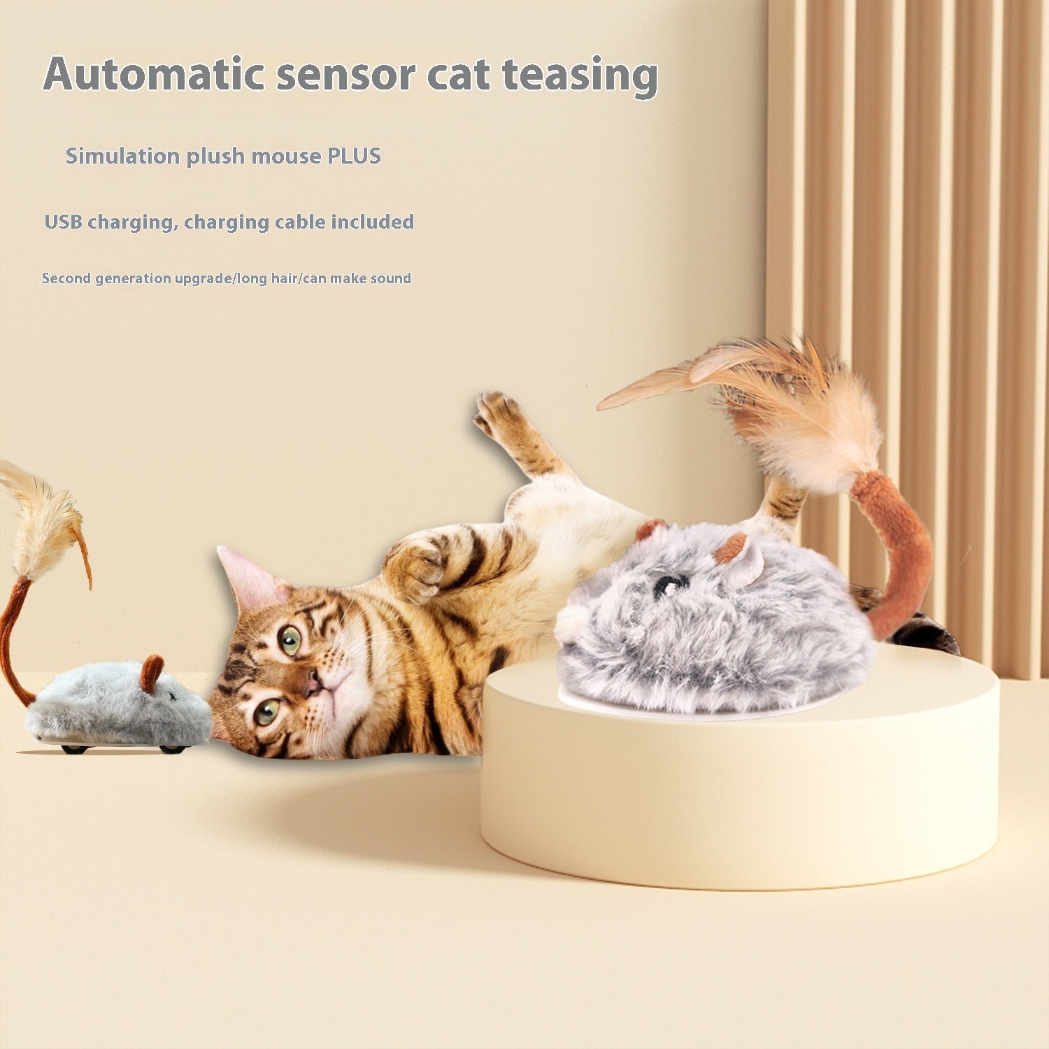 PawHunt Electric Mouse Cat Toy – Auto-Moving Plush Interactive Pole Toy for Cats | 3 Colors