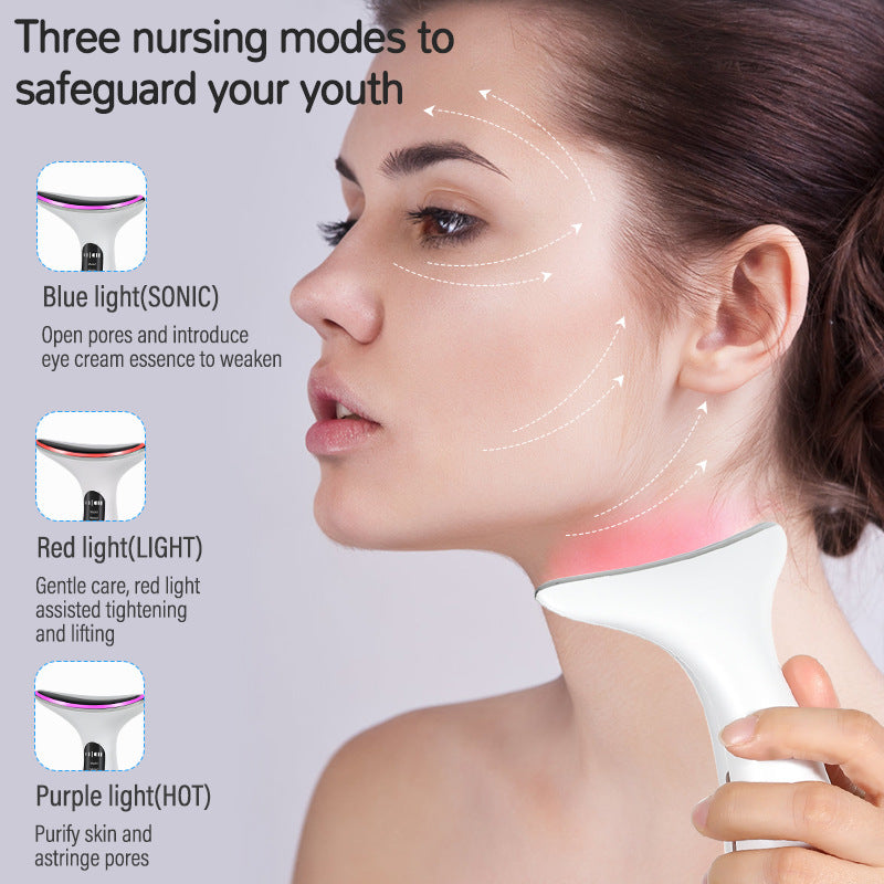 Luxury EMS Color Light Face & Neck Beauty Device — Lift, Firm & Slim with Vibration Massage