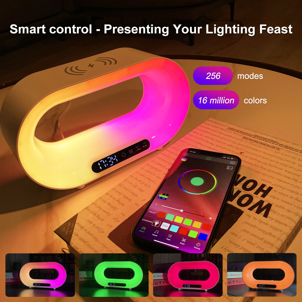 3-in-1 RGB APP-Controlled Night Light | 15W Wireless Charger & Smart Alarm Clock