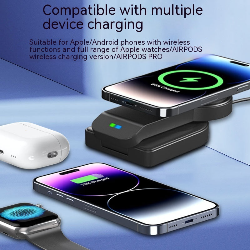 Foldable 3-in-1 Magnetic Wireless Charger Stand — iPhone, Apple Watch & AirPods
