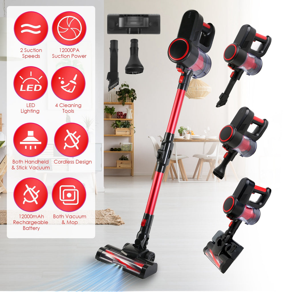 VacuElite™ Cordless 4-in-1 Stick Vacuum & Mop — 12000Pa, LED Light, 180° Foldable, 30-Min Runtime