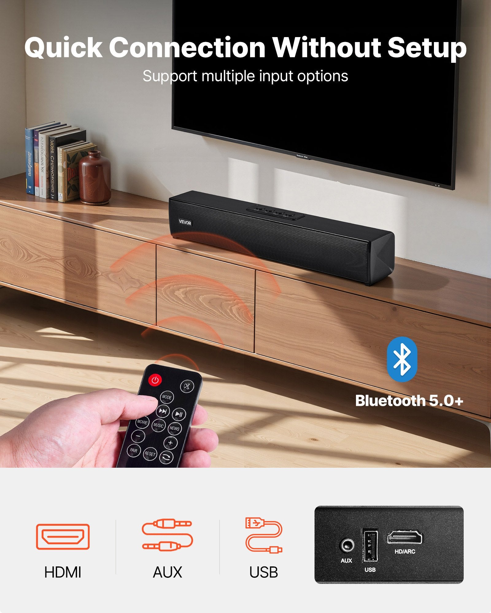 SoundElite™ 17-Inch Compact Soundbar — 80W Surround Sound & Bluetooth 5.0 Home Theater Audio