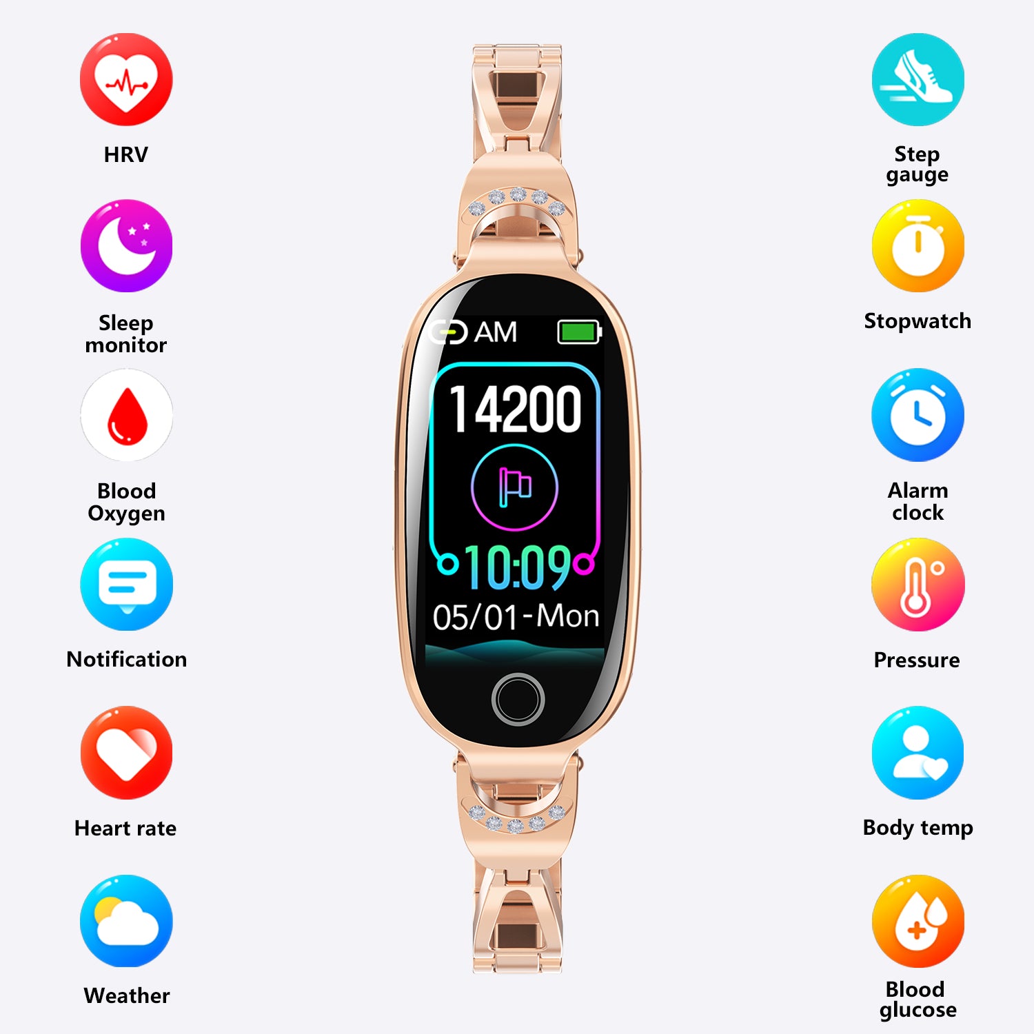 Luxury Women's Bling Smartwatch — Menstrual Cycle, Heart Rate, Remote Photography & More