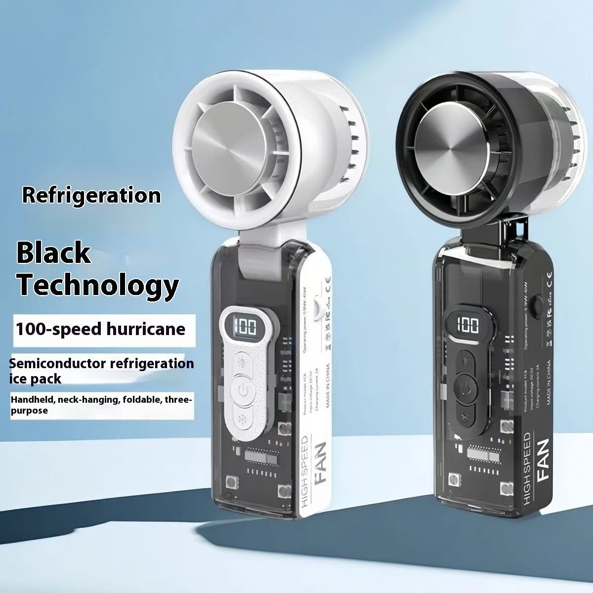 Semiconductor Ice Compress Cooling Fan — Portable Handheld Digital Display USB Fan